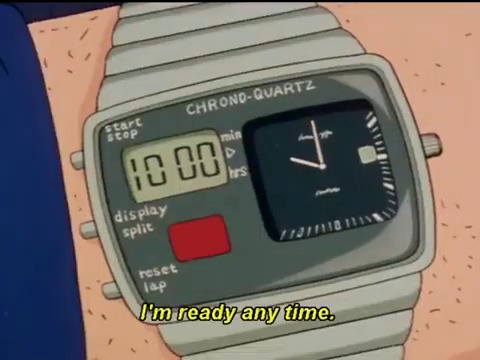 The wearer as Arsène Lupin III with the Omega Chrono-Quartz in Lupin the Third Part II (1977)