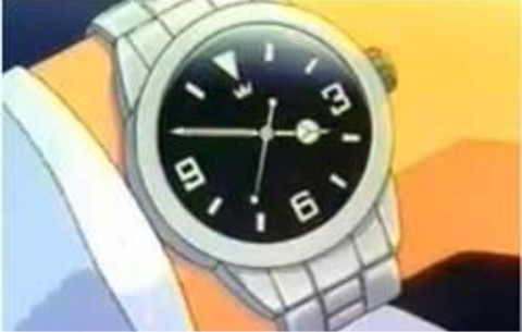 The wearer as Nobi Nobita (adult) with the Rolex Explorer in Doraemon: Nobita's Wedding Eve (1999)