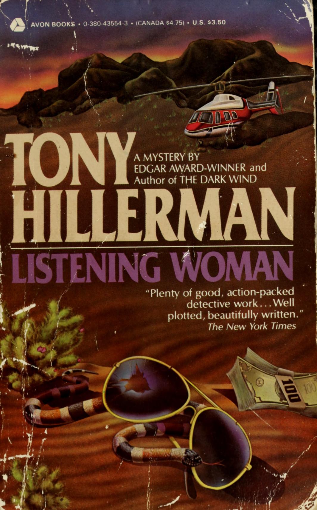 Worn paperback cover with a helicopter above a desert and sunglasses below the title.