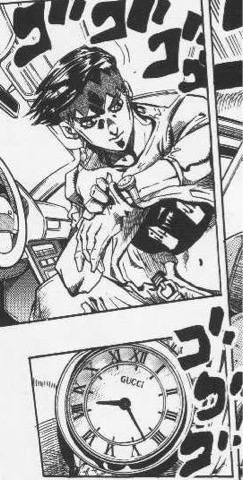 Rohan checks his wrist above a close-up of a Roman-numeral dial bearing GUCCI.