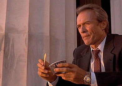 Clint Eastwood as Frank Horrigan with the Rolex GMT-Master in In the Line of Fire (1993)