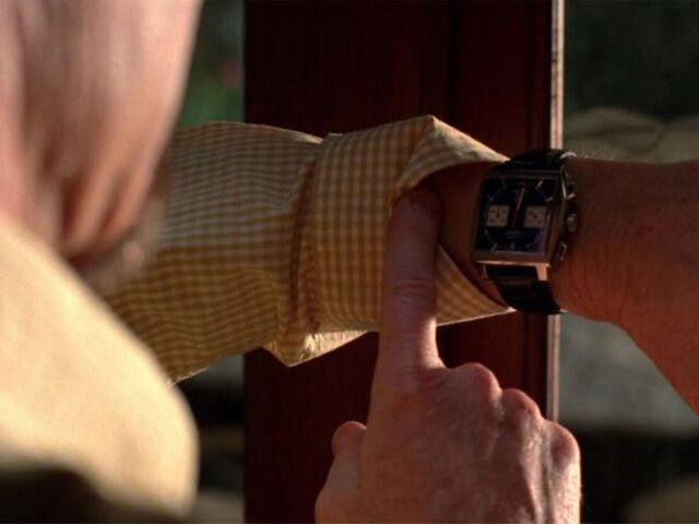 Bryan Cranstonas Walter White with the TAG Heuer Monaco Calibre 12 in Breaking Bad (2008)