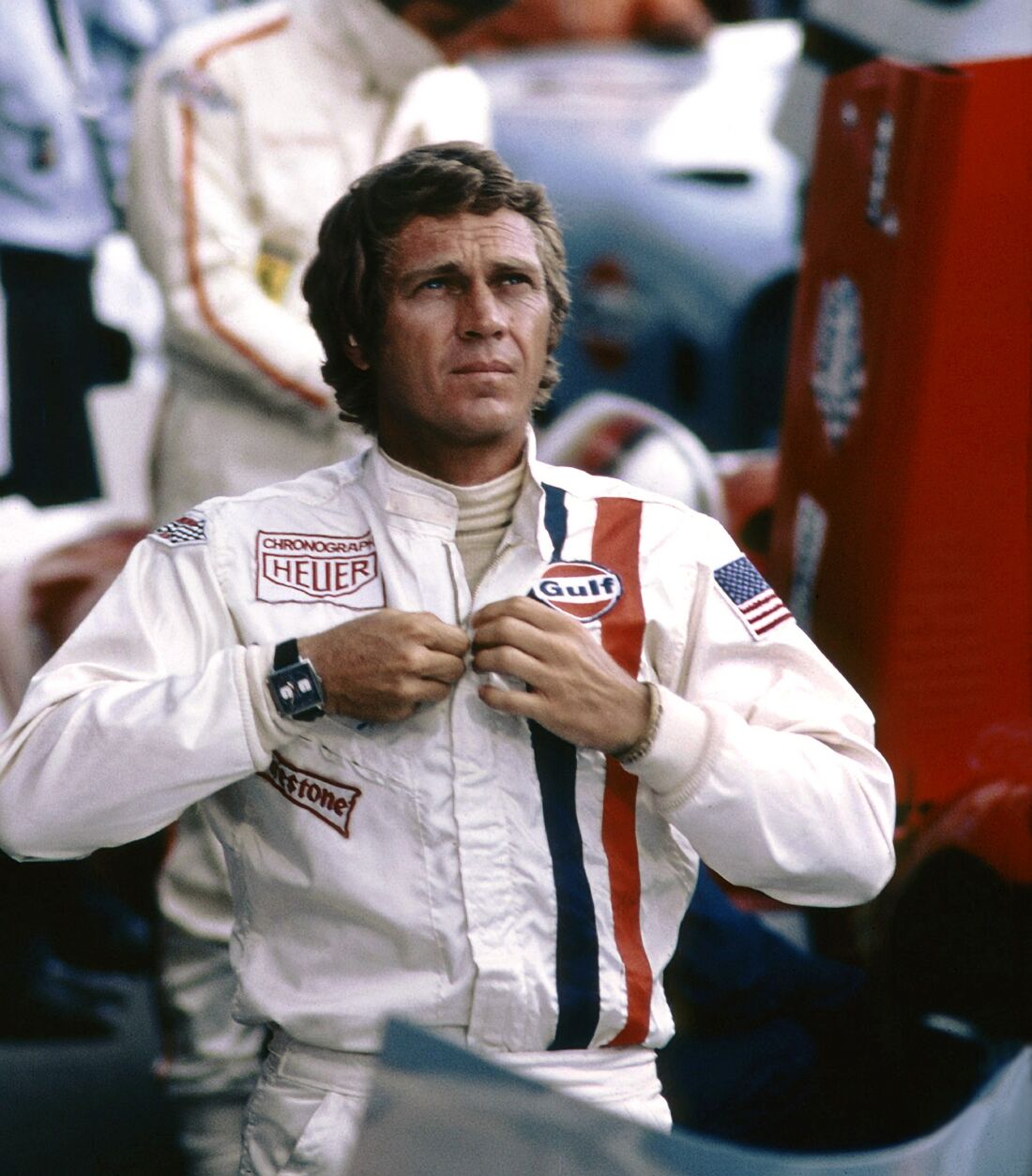 Steve McQueen wearing a blue Heuer Monaco in Le Mans