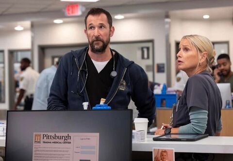 Katherine LaNasa as Dana Evans with the Luminox Navy SEAL in The Pitt (2025)