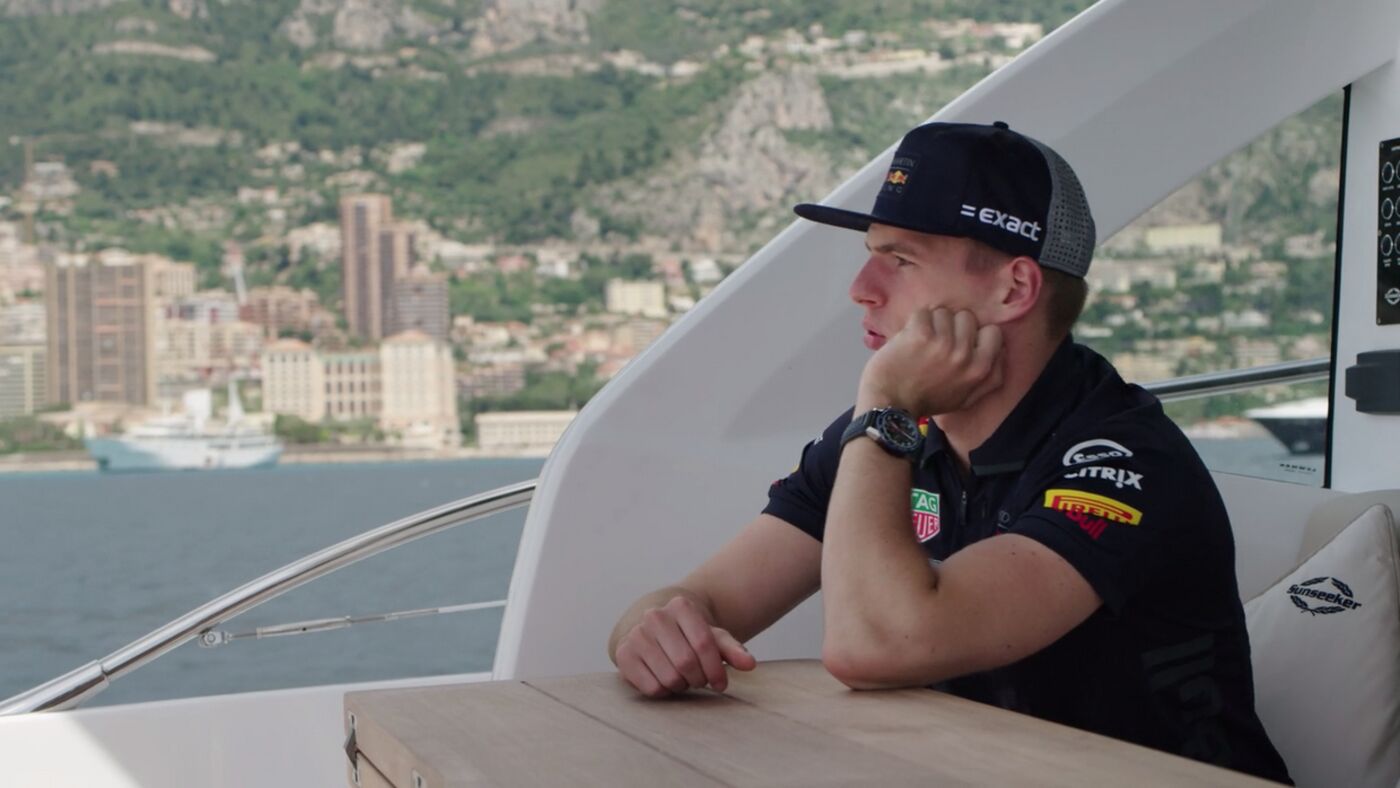 Max Verstappen wearing the TAG Heuer Carrera Calibre HEUER 01 in Red Bull Racing livery