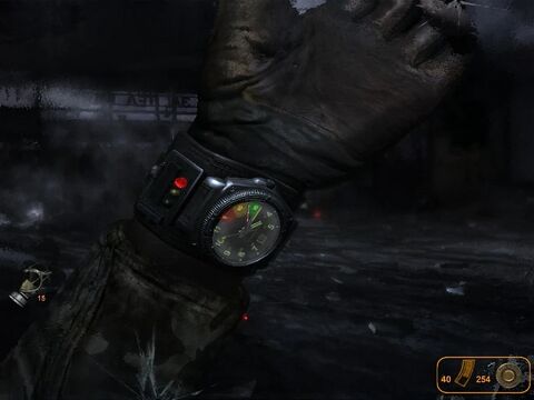The wearer as Artyom with the Unidentified watch in Metro 2033 (2010)