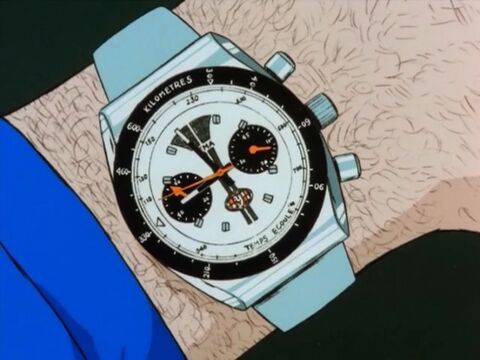 The wearer as Arsène Lupin III with the Yema Meangraf Super in Lupin the Third (1971)