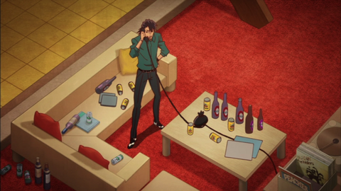 The wearer as Kotetsu T. Kaburagi with the Red Monkey Tiger & Bunny Kotetsu wristwatch in Tiger & Bunny (2011)