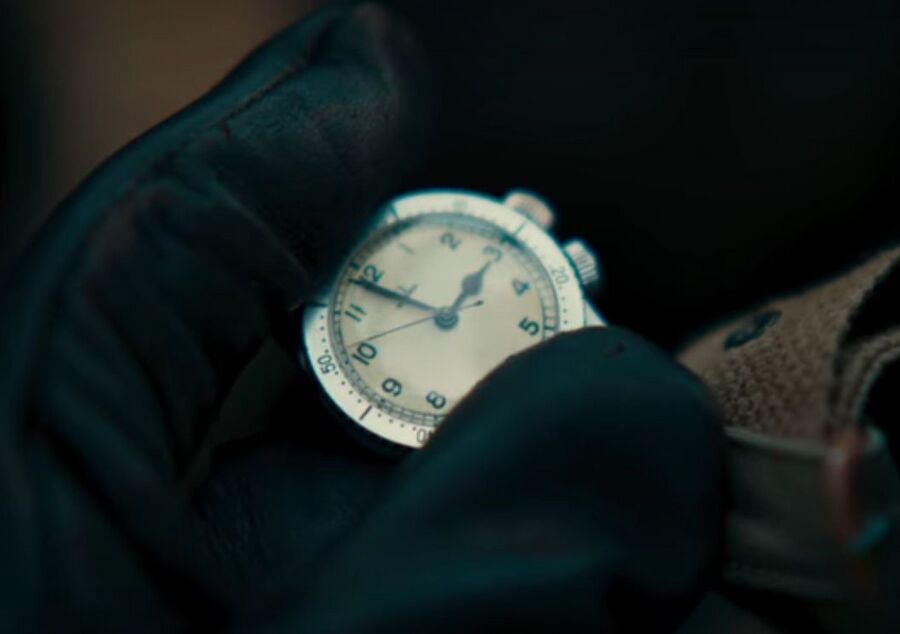 Tom Hardy checking an Omega CK2129 while flying a Spitfire in Dunkirk