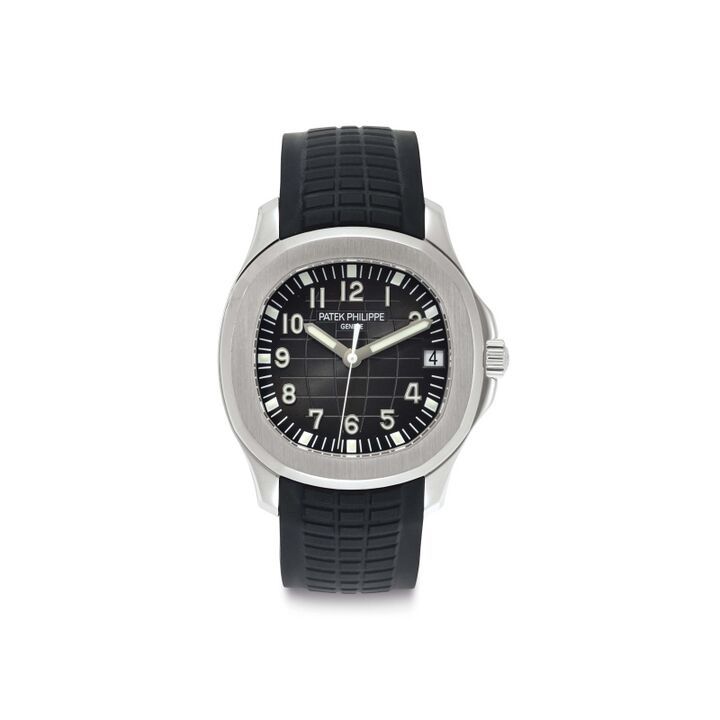 A later Aquanaut with curved dial grooves and a strap fitted closely against the case.