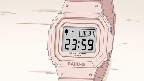 The wearer as Miyu Suzuki with the Casio Baby-G (unidentified model) in You and I Are Polar Opposites (2026)