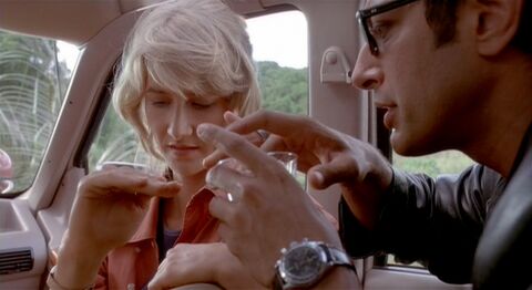 Jeff Goldblum as Ian Malcolm with the Hanhart Vintage Chronograph in Jurassic Park (1993)