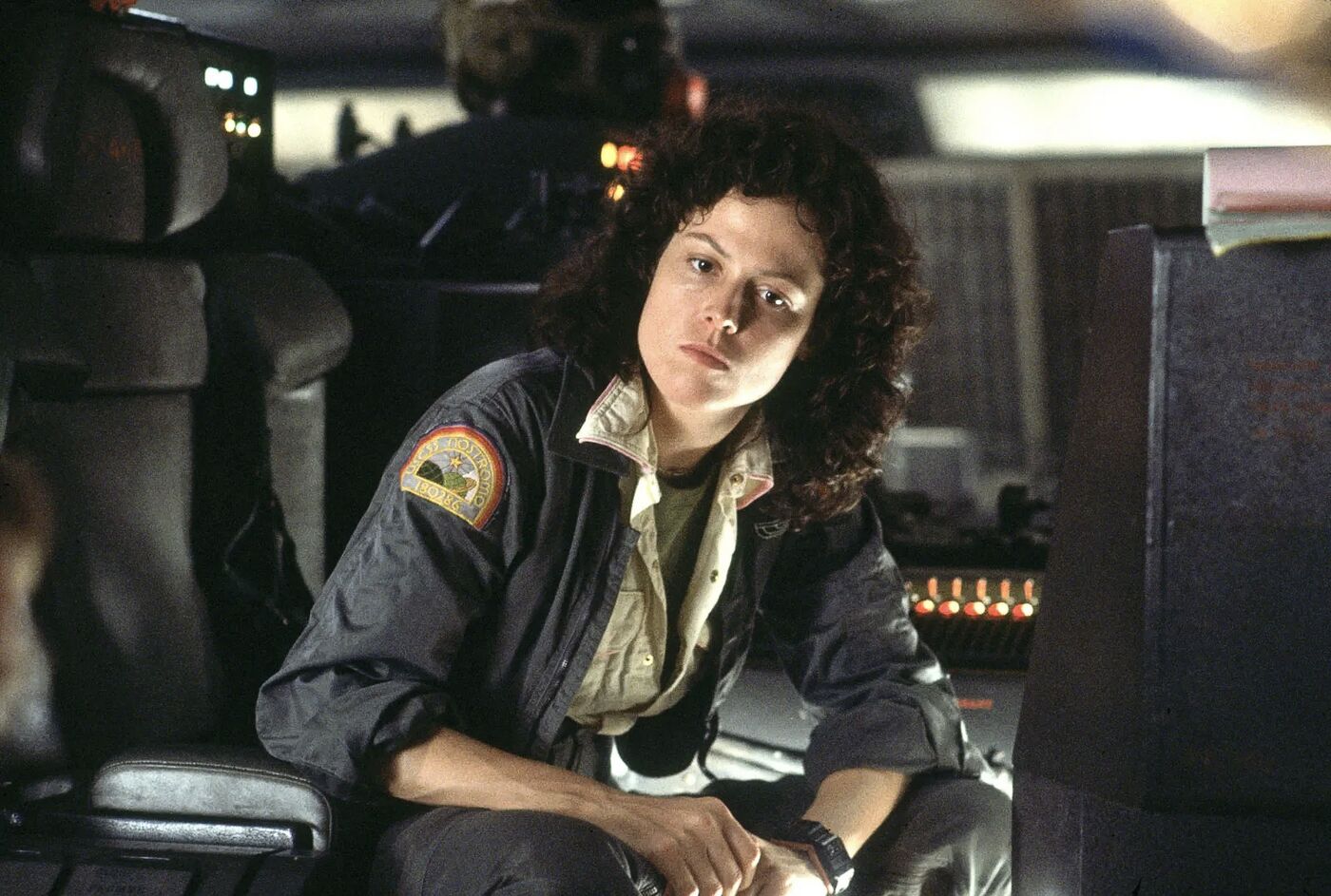 Sigourney Weaver wearing a custom twin-module Casio F-100 prop in Alien