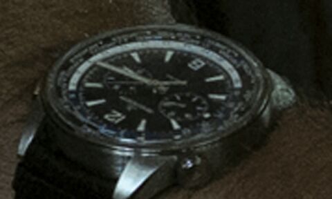 Gerard Butler as Brodie Torrance with the Jaeger-LeCoultre Polaris Chronograph WorldTime in Plane (2023)