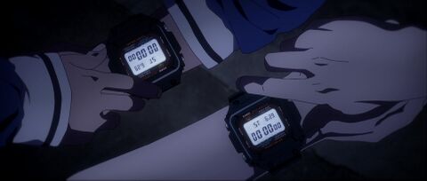 The wearer as Tohka Shishigaya with the Casio G-Shock GW-M5610U-1ER in Grisaia: Phantom Trigger (2019)