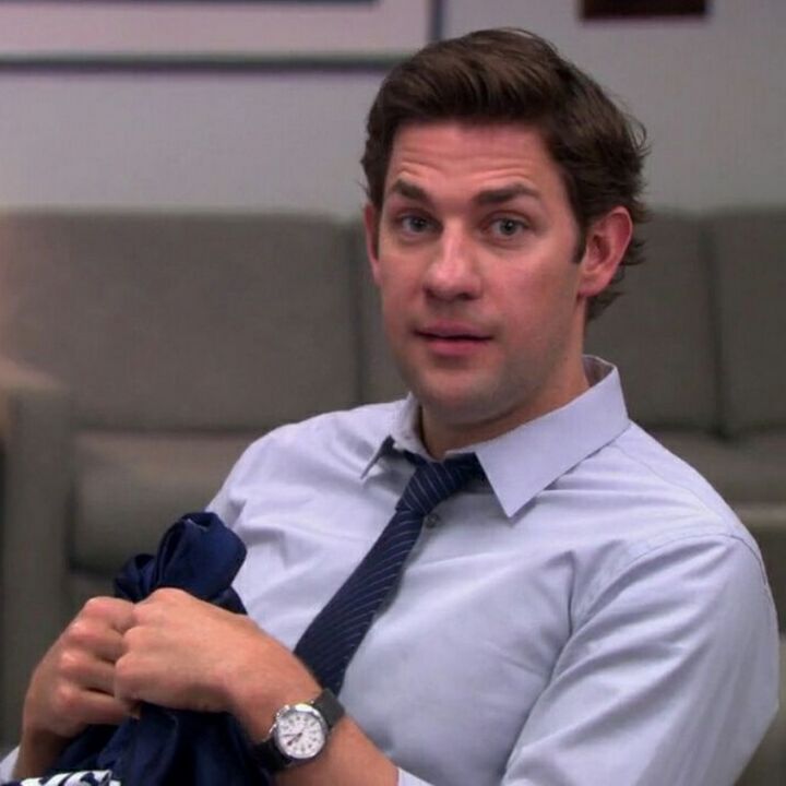 John Krasinski as Jim Halpert wearing a Victorinox Swiss Army Infantry in The Office