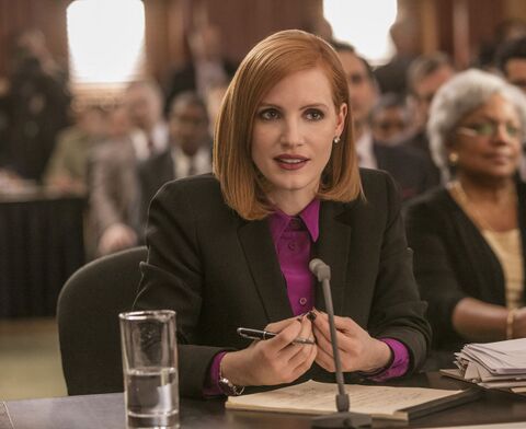 Jessica Chastain as Elizabeth Sloane with the Piaget Altiplano in Miss Sloane (2016)
