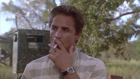 Don Johnson as Harry Madox with the Fossil Uomo in The Hot Spot (1990)