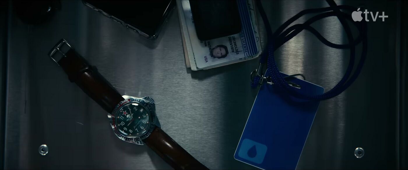 Mark Scout’s green-dial Vostok lies beside his driver’s license and Lumon badge in Severance.