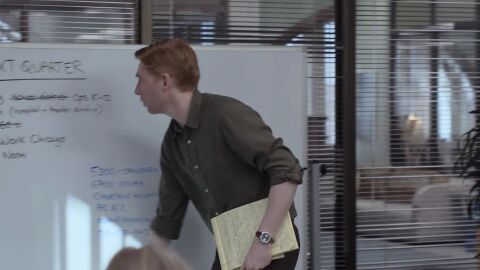 Domhnall Gleeson as Ned Sampson with the Hamilton Intra-Matic in The Paper (2025)
