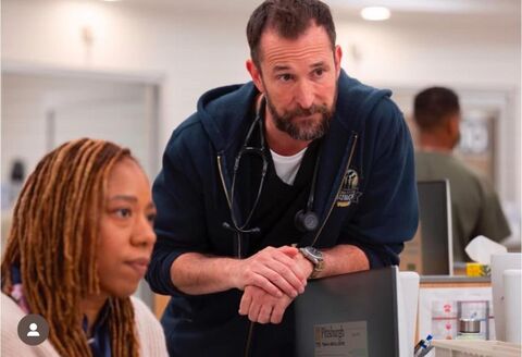 Shawn Hatosy as Dr. Jack Abbot with the Smith & Wesson Grenadier in The Pitt (2025)