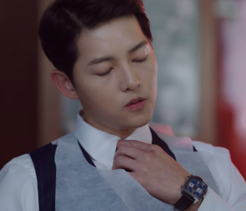 Song Joong-ki as Vincenzo Cassano with the TAG Heuer Monaco Calibre 12 in Vincenzo (2021)