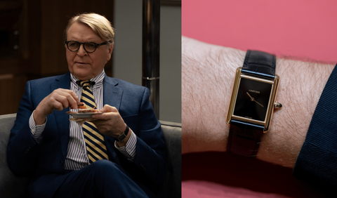 David Rasche as Karl Muller with the Cartier Tank Louis Cartier in Succession (2018)