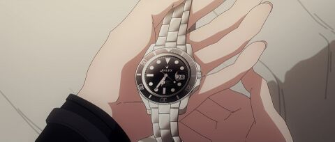 The wearer as Maki Inohara with the Rolex Submariner 116610LN in Grisaia: Phantom Trigger (2019)