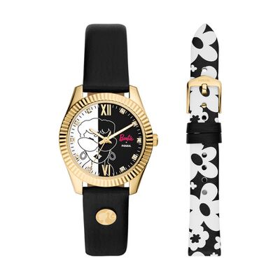 Product view of Fossil Barbie Black Leather Watch Set