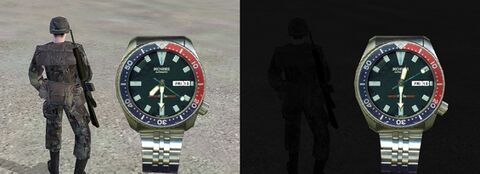 The wearer as Player character (HUD watch) with the Seiko 6309 in Operation Flashpoint: Cold War Crisis (2001)