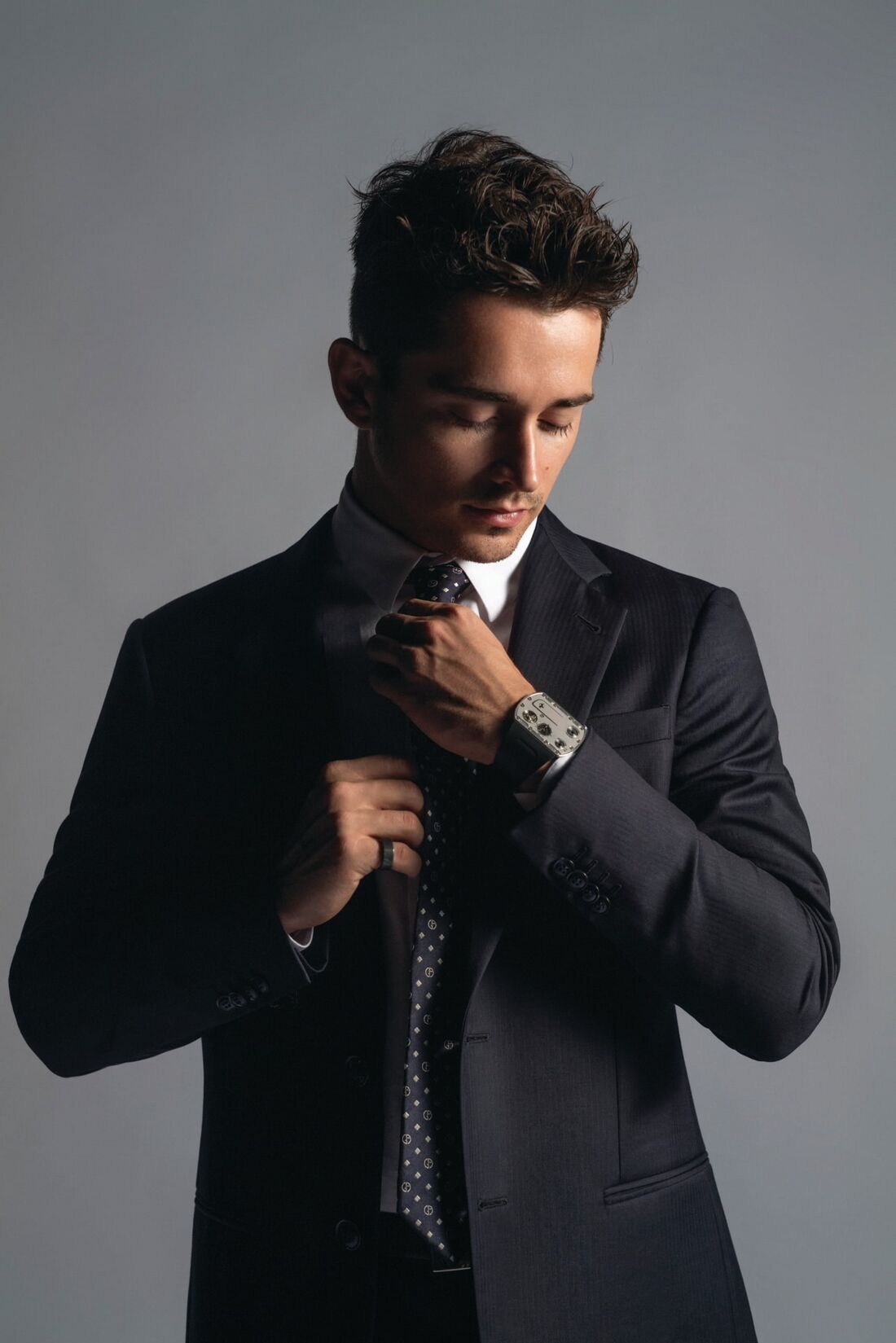 Charles Leclerc wearing the titanium Richard Mille RM UP-01 Ferrari