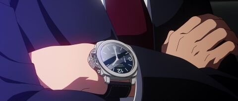 The wearer as Haruto Aoi with the Panerai Luminor Marina in Grisaia: Phantom Trigger (2019)