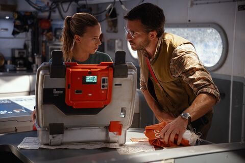 Jonathan Bailey as Dr. Henry Loomis with the Omega Seamaster Railmaster in Jurassic World Rebirth (2025)