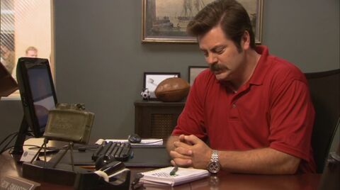 Nick Offerman as Ron Swanson with the Citizen AV0031-59A Eco-Drive in Parks and Recreation (2009)