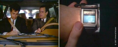 Tom Hanks as Pep Streebek with the Seiko TV Watch in Dragnet (1987)