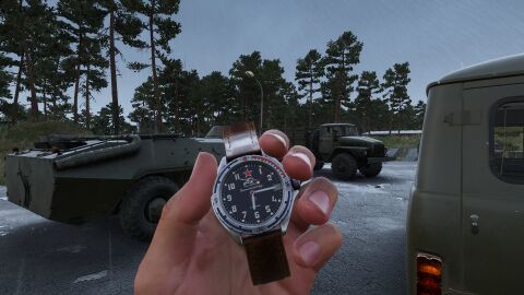The wearer as Soviet soldier (faction equipment) with the Vostok Komandirskie in Arma Reforger (2022)