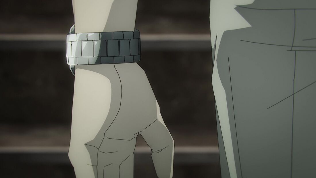 Kento Nanami wearing a steel three-register chronograph in Jujutsu Kaisen