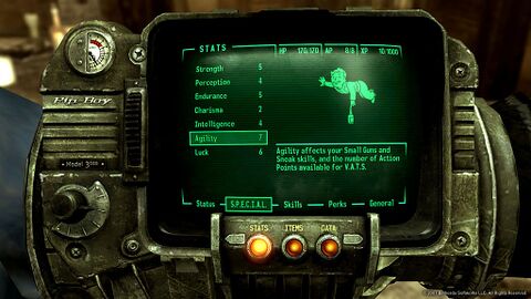 The wearer as The Lone Wanderer with the The Wand Company Pip-Boy 3000 Replica in Fallout 3 (2008)