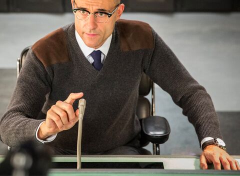 Mark Strong as Merlin with the Bremont Kingsman Special Edition Stainless Steel in Kingsman: The Secret Service (2014)