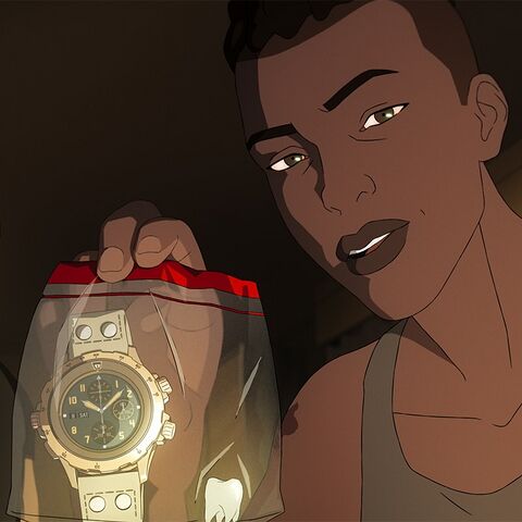 The wearer as Zinnia McKenna with the Hamilton Khaki Aviation X-Wind Sandstorm in Splinter Cell: Deathwatch (2025)