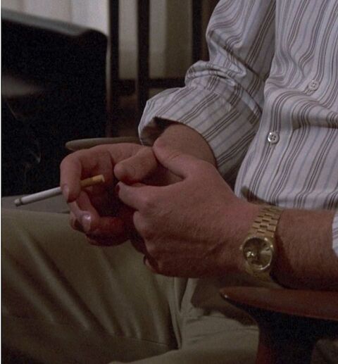 Michael Caine as Elliot with the Rolex Day-Date Oysterquartz 19018 in Hannah and Her Sisters (1986)